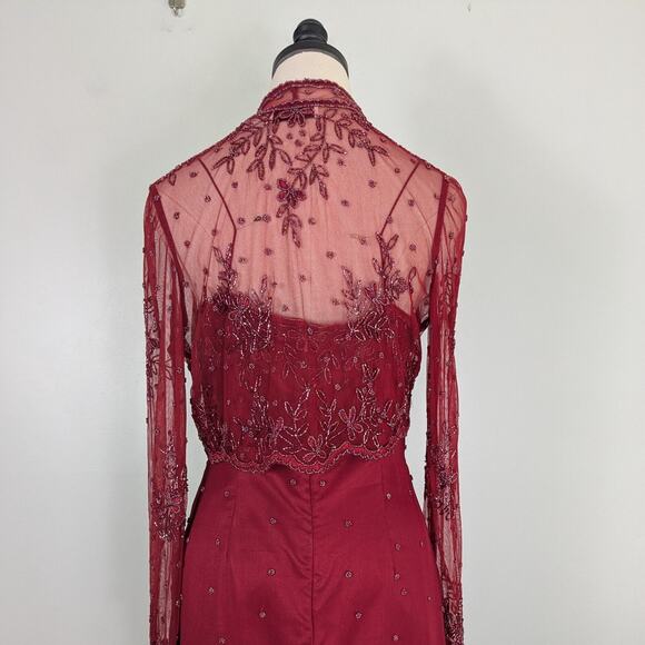 Scala Beaded Prom Dress Maxi Gown S Red Pink Silk Y2K Fairy Y2K Modest Gatsby - Picture 6 of 16